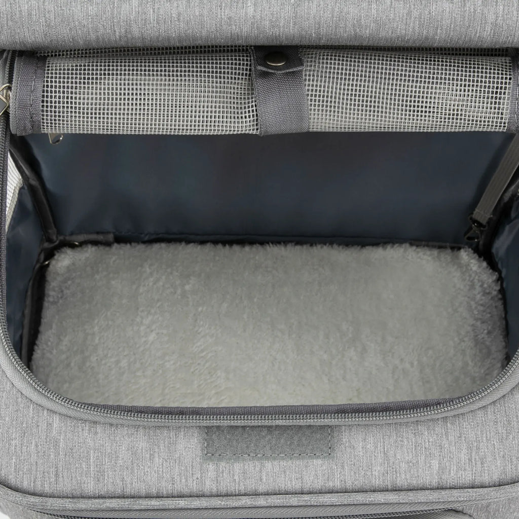 Double-Compartment Pet Rolling Carrier Cat Carrier w/Wheels Ventilated Design Pet Trolley Bag for 2 Pets Traveling, Camping