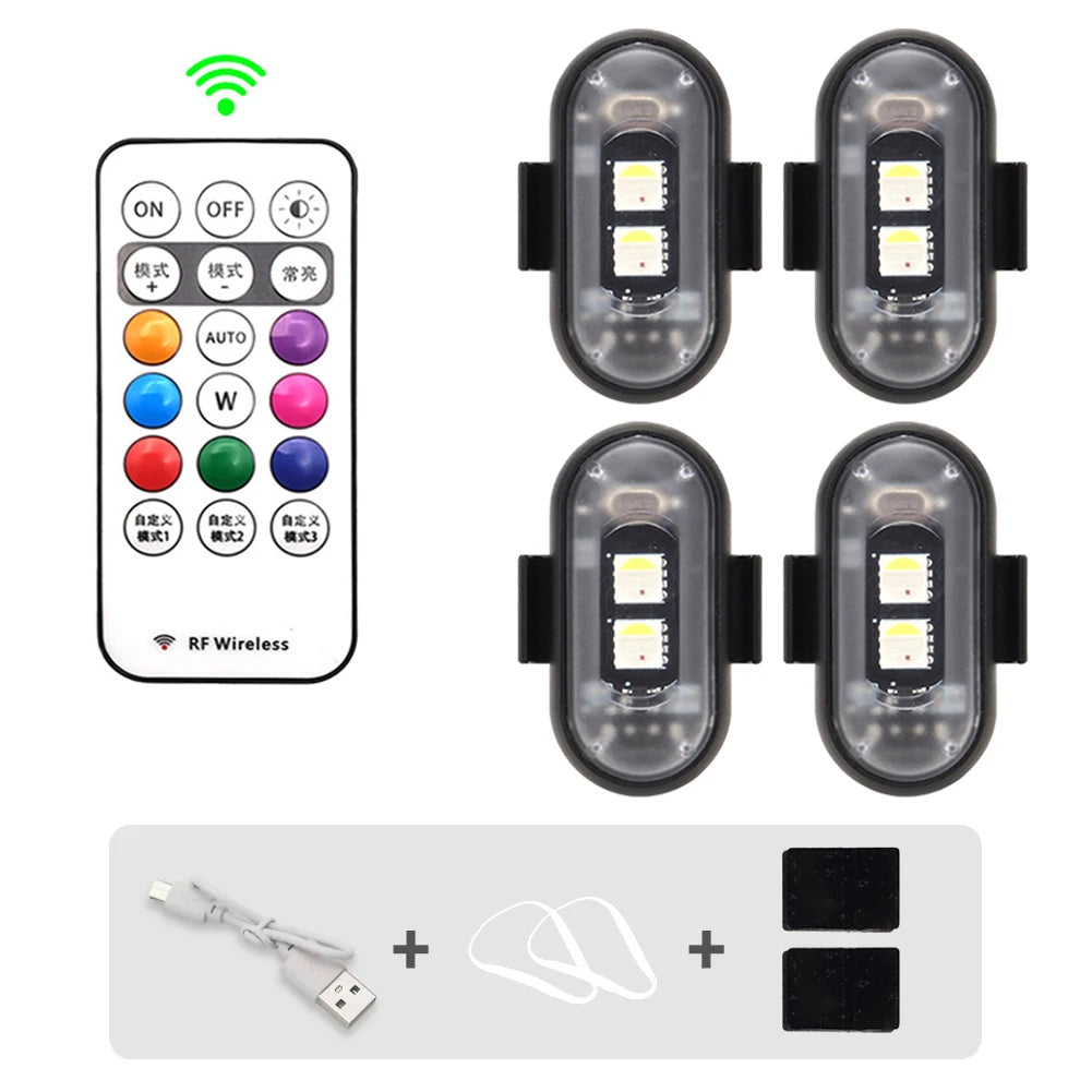 RGB Led Car Strobe Lights Motorcycle LED Flash Position Wireless Light Aircraft Airplane Helicopter Warning Lights Accessories
