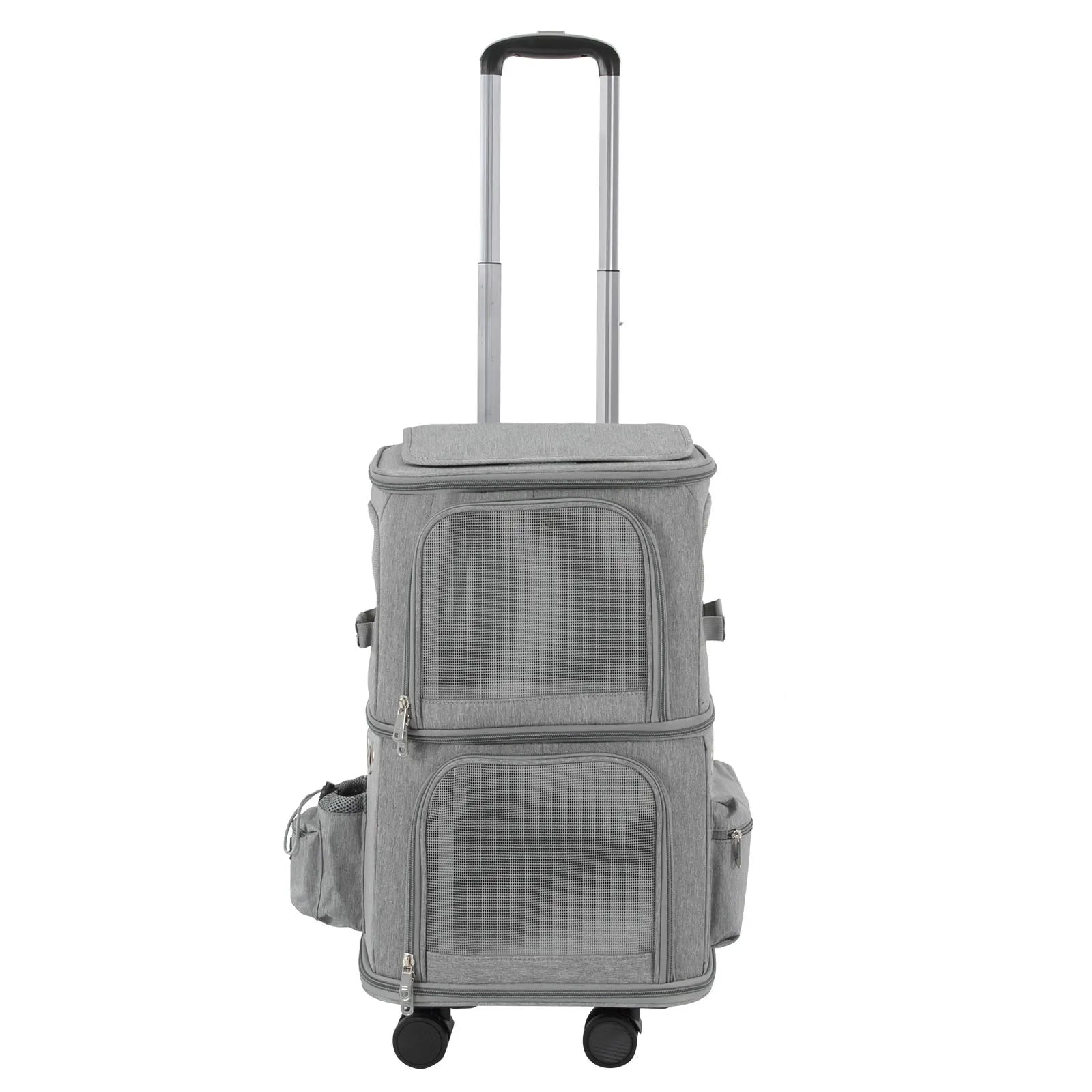 Double-Compartment Pet Rolling Carrier Cat Carrier w/Wheels Ventilated Design Pet Trolley Bag for 2 Pets Traveling, Camping