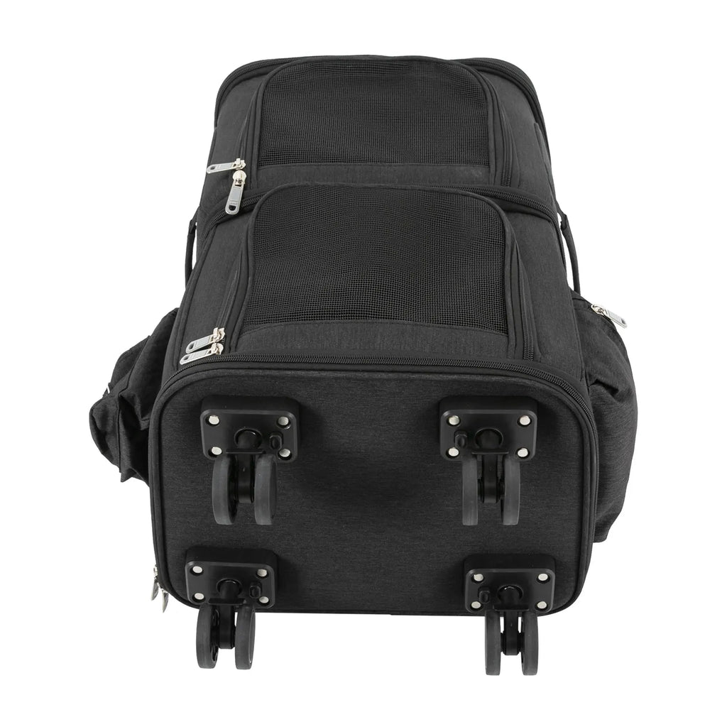 Double-Compartment Pet Rolling Carrier Cat Carrier w/Wheels Ventilated Design Pet Trolley Bag for 2 Pets Traveling, Camping