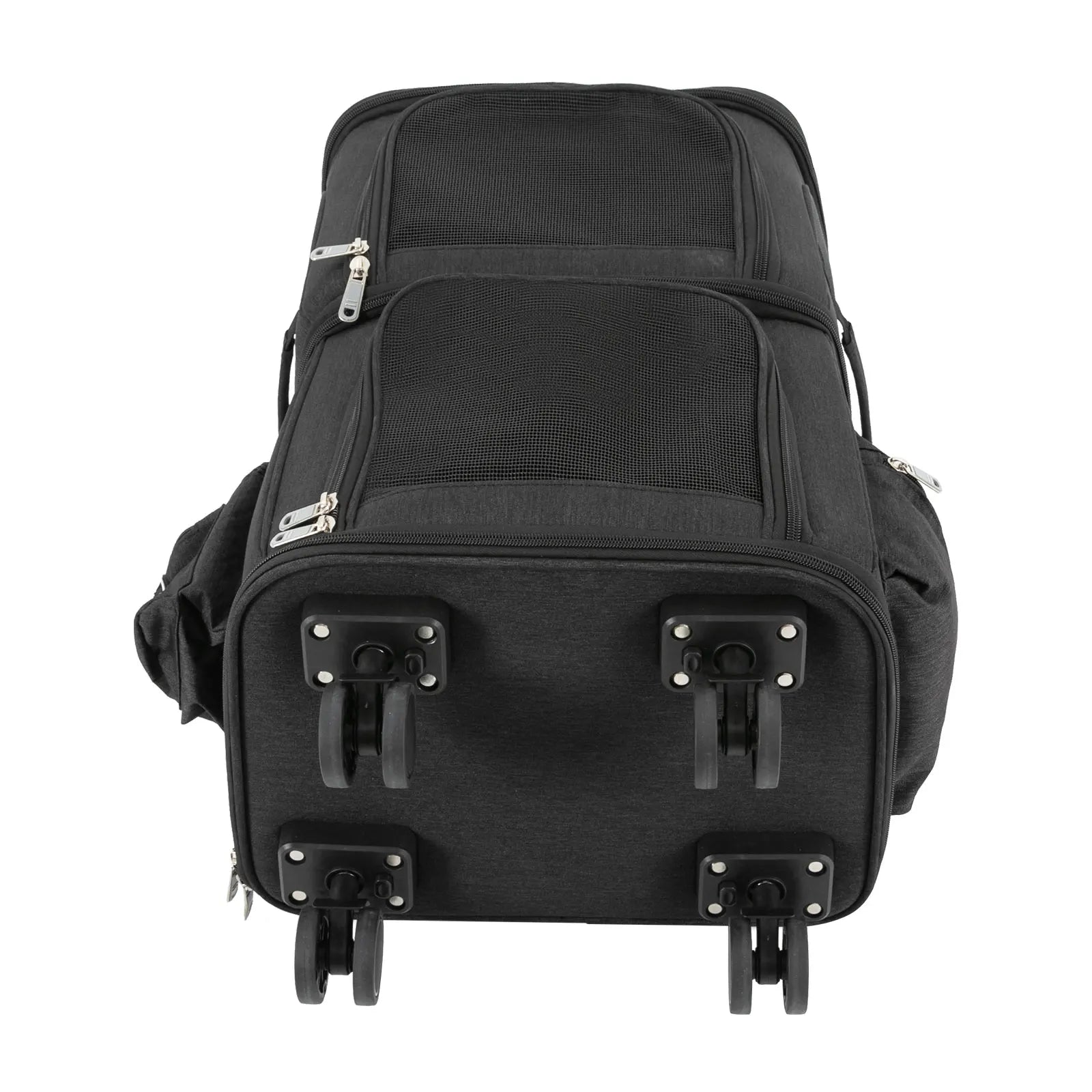 Double-Compartment Pet Rolling Carrier Cat Carrier w/Wheels Ventilated Design Pet Trolley Bag for 2 Pets Traveling, Camping