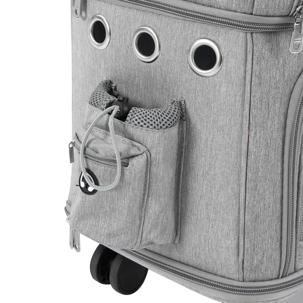 Double-Compartment Pet Rolling Carrier Cat Carrier w/Wheels Ventilated Design Pet Trolley Bag for 2 Pets Traveling, Camping