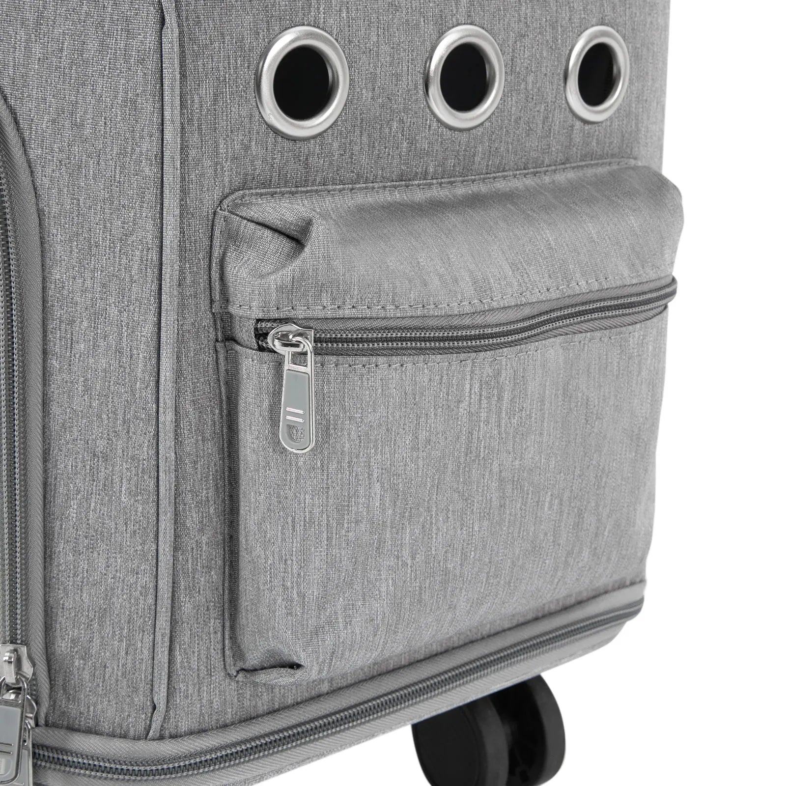 Double-Compartment Pet Rolling Carrier Cat Carrier w/Wheels Ventilated Design Pet Trolley Bag for 2 Pets Traveling, Camping