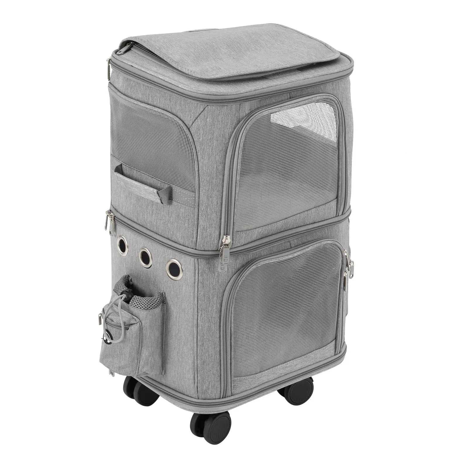 Double-Compartment Pet Rolling Carrier Cat Carrier w/Wheels Ventilated Design Pet Trolley Bag for 2 Pets Traveling, Camping